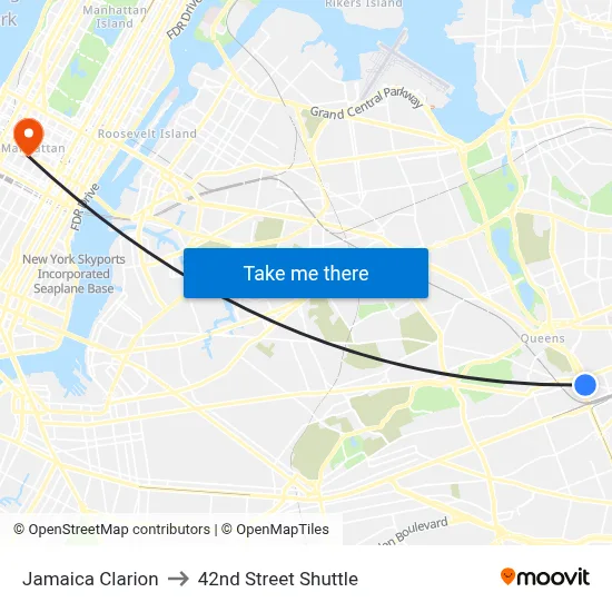 Jamaica Clarion to 42nd Street Shuttle map
