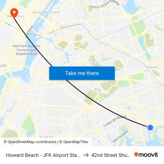 Howard Beach - JFK Airport Station to 42nd Street Shuttle map