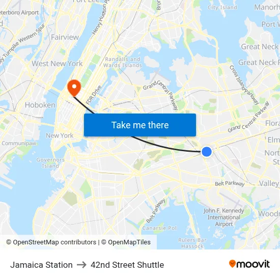 Jamaica Station to 42nd Street Shuttle map