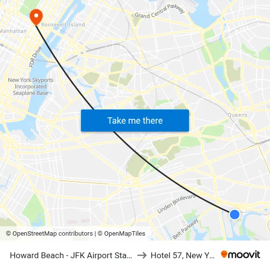 Howard Beach - JFK Airport Station to Hotel 57, New York map