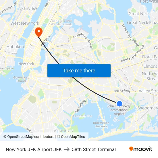 New York JFK Airport JFK to 58th Street Terminal map