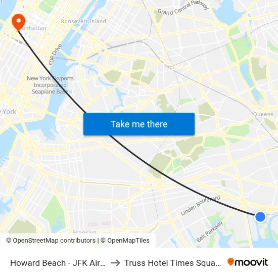 Howard Beach - JFK Airport Station to Truss Hotel Times Square, New York map