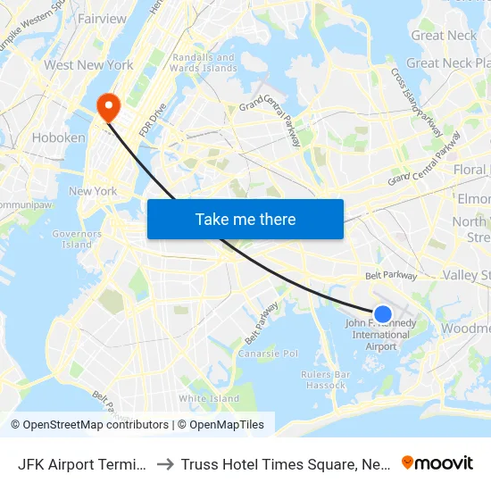 JFK Airport Terminal 4 to Truss Hotel Times Square, New York map