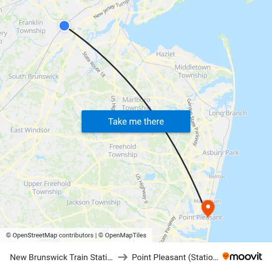 New Brunswick Train Station to Point Pleasant (Station) map