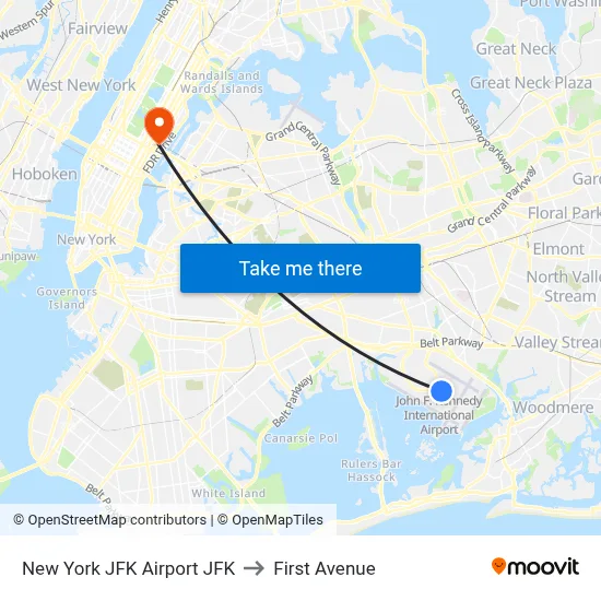 New York JFK Airport JFK to First Avenue map