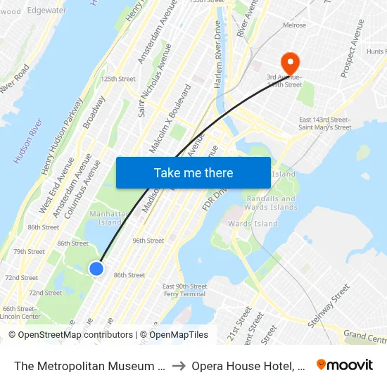 The Metropolitan Museum Of Art to Opera House Hotel, Bronx map