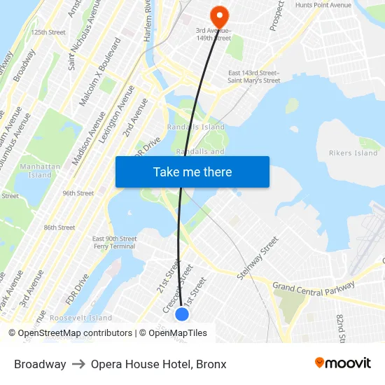 Broadway to Opera House Hotel, Bronx map