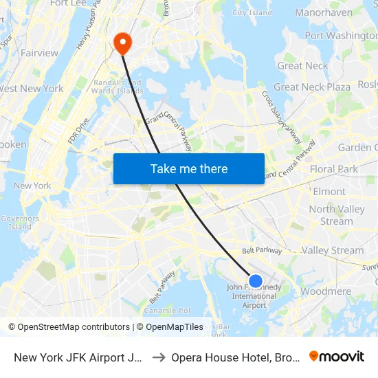 New York JFK Airport JFK to Opera House Hotel, Bronx map