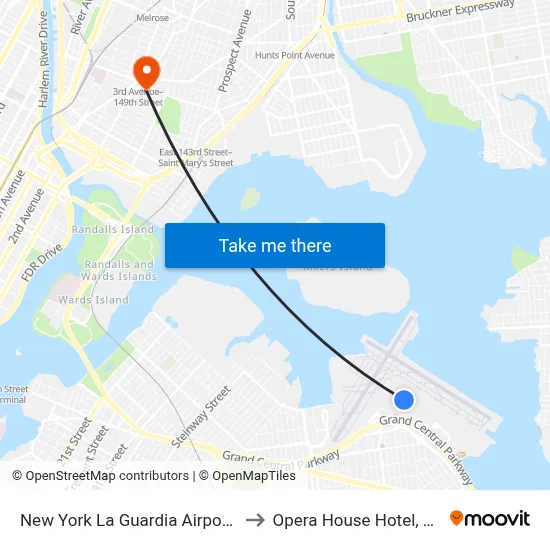 New York La Guardia Airport LGA to Opera House Hotel, Bronx map