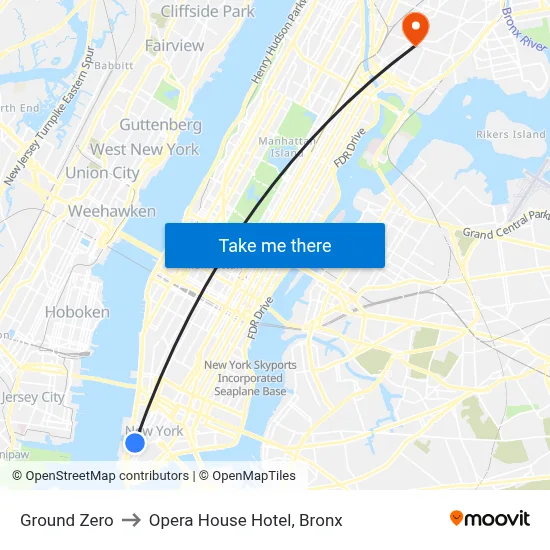 Ground Zero to Opera House Hotel, Bronx map