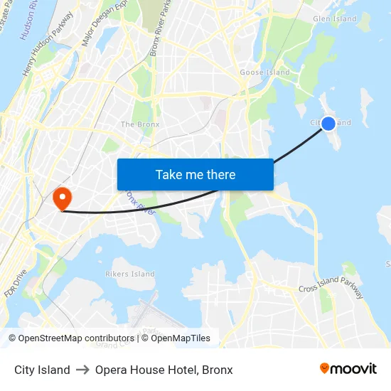 City Island to Opera House Hotel, Bronx map