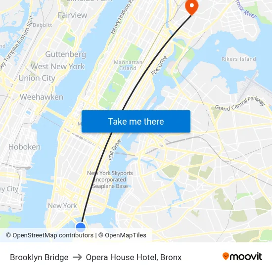 Brooklyn Bridge to Opera House Hotel, Bronx map