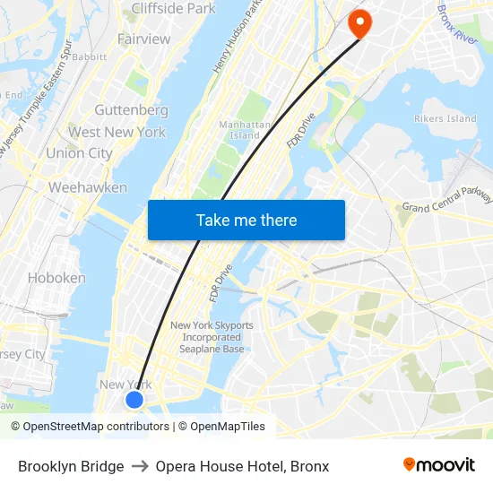 Brooklyn Bridge to Opera House Hotel, Bronx map
