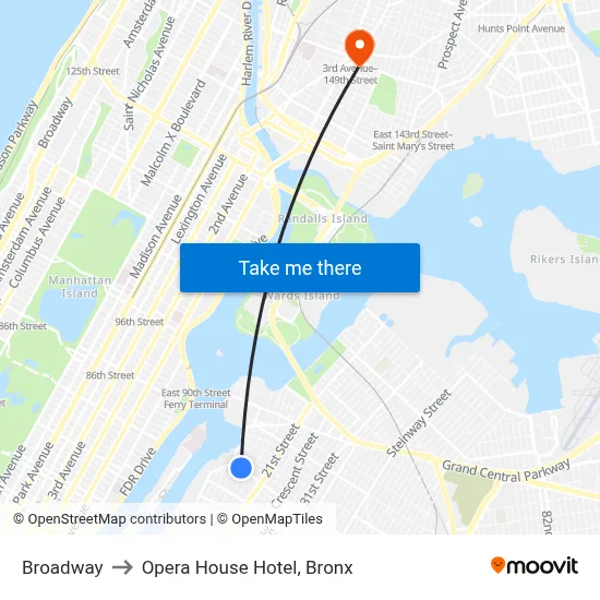 Broadway to Opera House Hotel, Bronx map