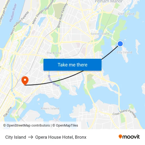 City Island to Opera House Hotel, Bronx map