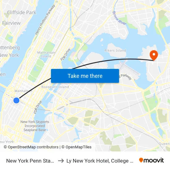 New York Penn Station to Ly New York Hotel, College Point map
