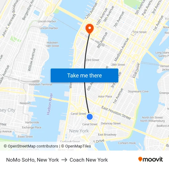 NoMo SoHo, New York to Coach New York map