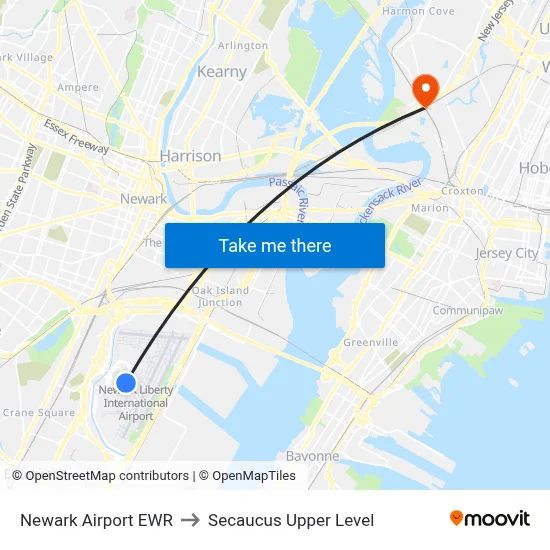 Newark Airport EWR to Secaucus Upper Level map