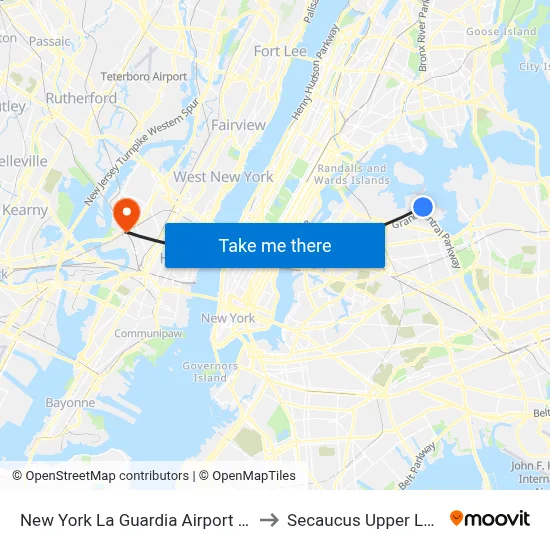 New York La Guardia Airport LGA to Secaucus Upper Level map