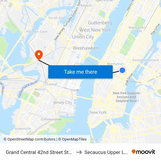 Grand Central 42nd Street Station to Secaucus Upper Level map