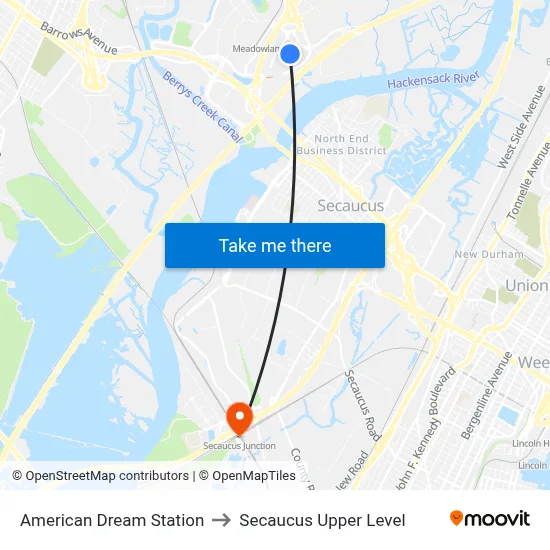 American Dream Station to Secaucus Upper Level map