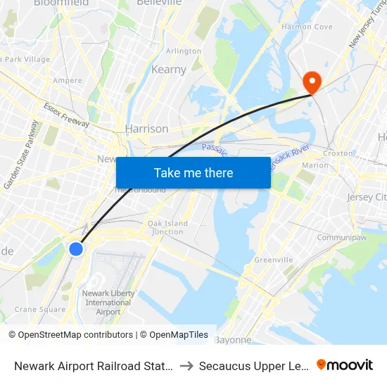 Newark Airport Railroad Station to Secaucus Upper Level map
