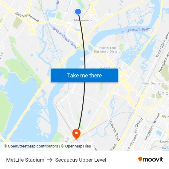 MetLife Stadium to Secaucus Upper Level map