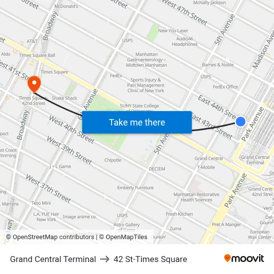 Grand Central Terminal to 42 St-Times Square map