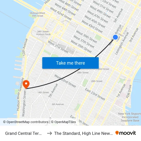 Grand Central Terminal to The Standard, High Line New York map