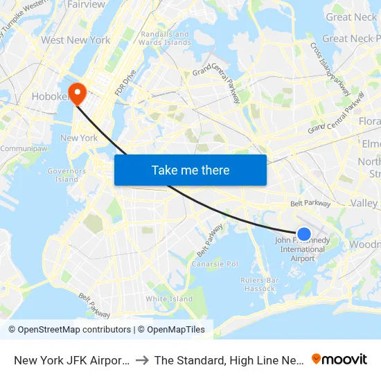New York JFK Airport JFK to The Standard, High Line New York map