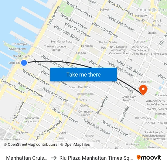 Manhattan Cruise Parking to Riu Plaza Manhattan Times Square, New York map