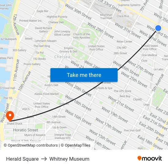 Herald Square to Whitney Museum map