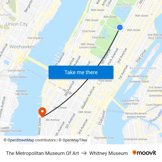 The Metropolitan Museum Of Art to Whitney Museum map