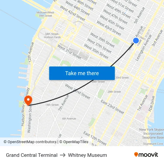 Grand Central Terminal to Whitney Museum map