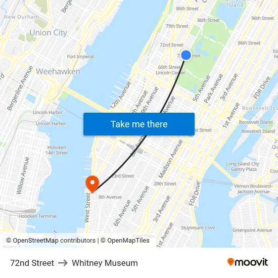 72nd Street to Whitney Museum map