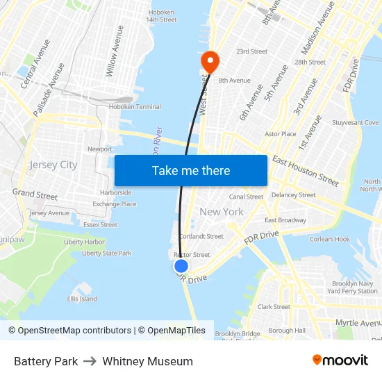 Battery Park to Whitney Museum map
