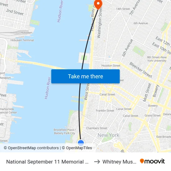 National September 11 Memorial Museum to Whitney Museum map