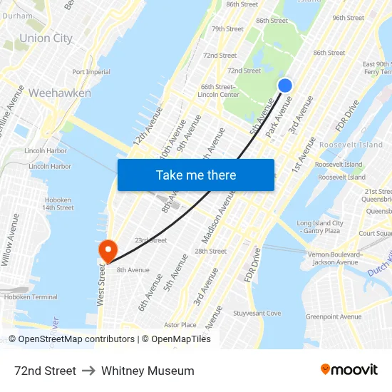 72nd Street to Whitney Museum map