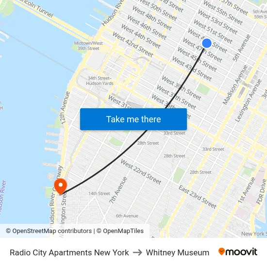 Radio City Apartments New York to Whitney Museum map