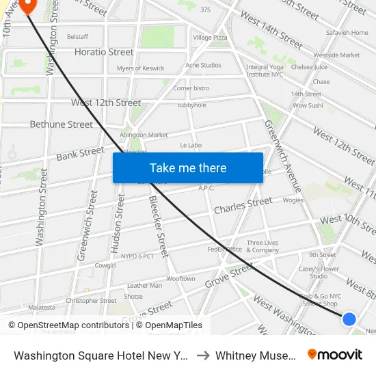 Washington Square Hotel New York to Whitney Museum map