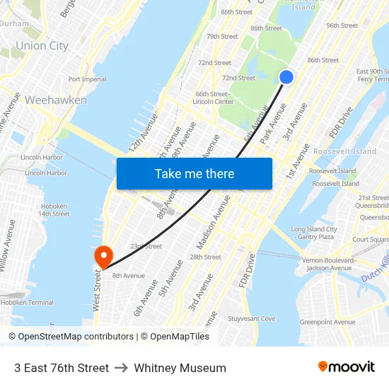 3 East 76th Street to Whitney Museum map