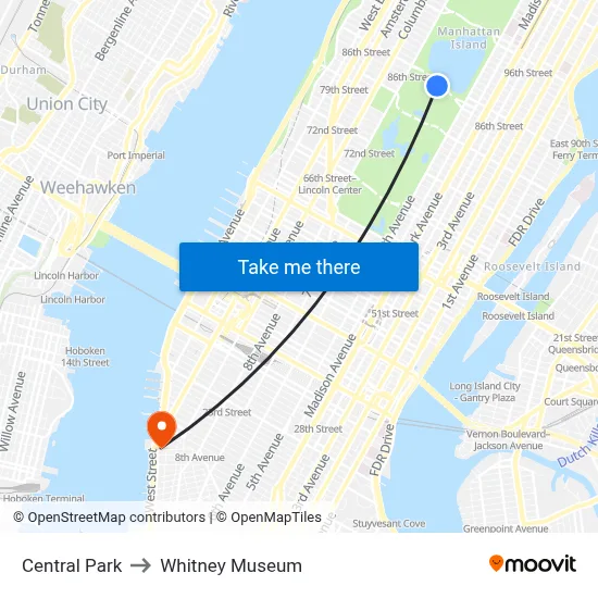 Central Park to Whitney Museum map