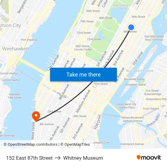 152 East 87th Street to Whitney Museum map