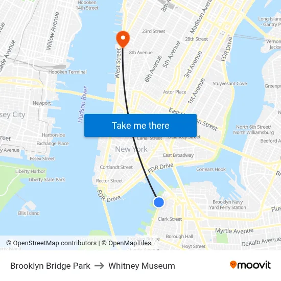 Brooklyn Bridge Park to Whitney Museum map