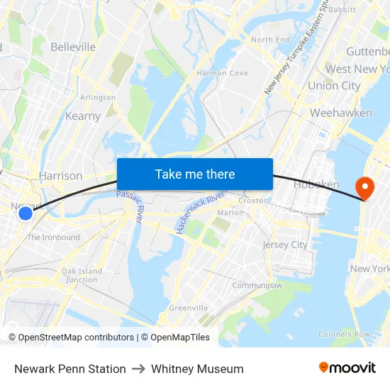 Newark Penn Station to Whitney Museum map