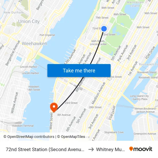 72nd Street Station (Second Avenue Subway) to Whitney Museum map