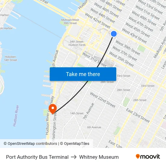 Port Authority Bus Terminal to Whitney Museum map