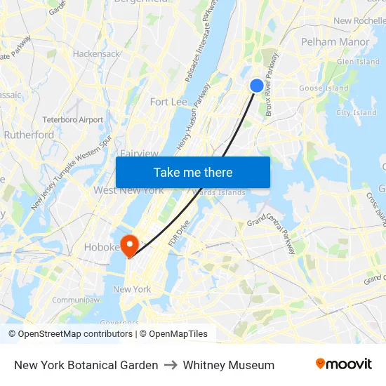 New York Botanical Garden to Whitney Museum map
