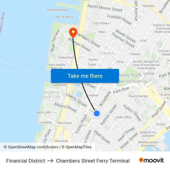 Financial District to Chambers Street Ferry Terminal map