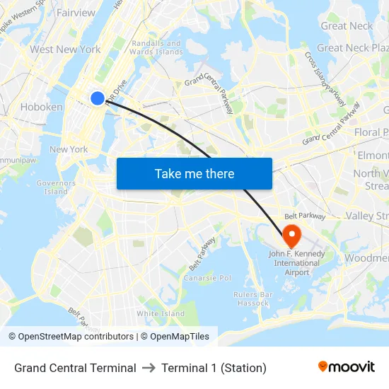 Grand Central Terminal to Terminal 1 (Station) map